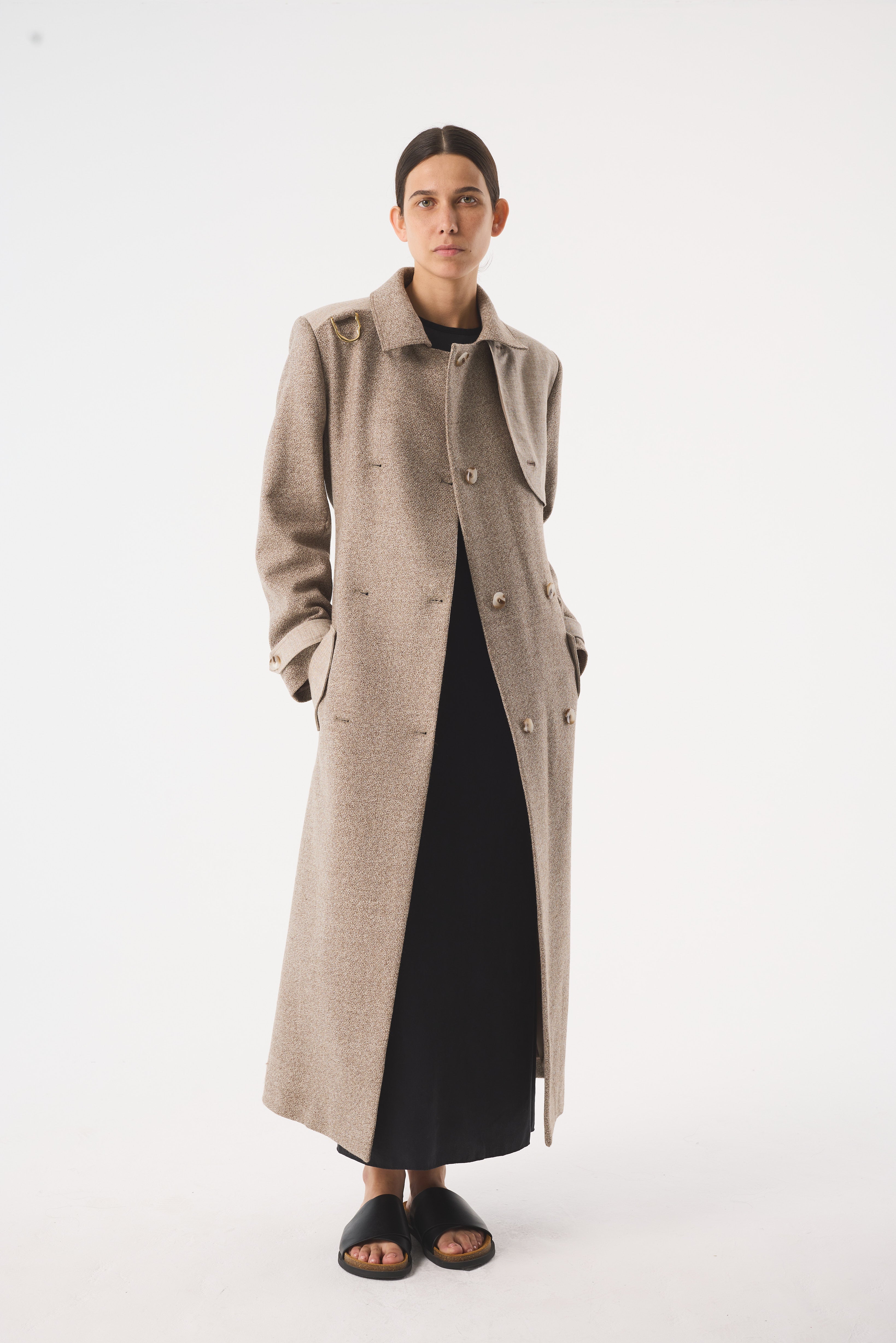 CHANAH BROWN UNDYED WOOL TRENCH