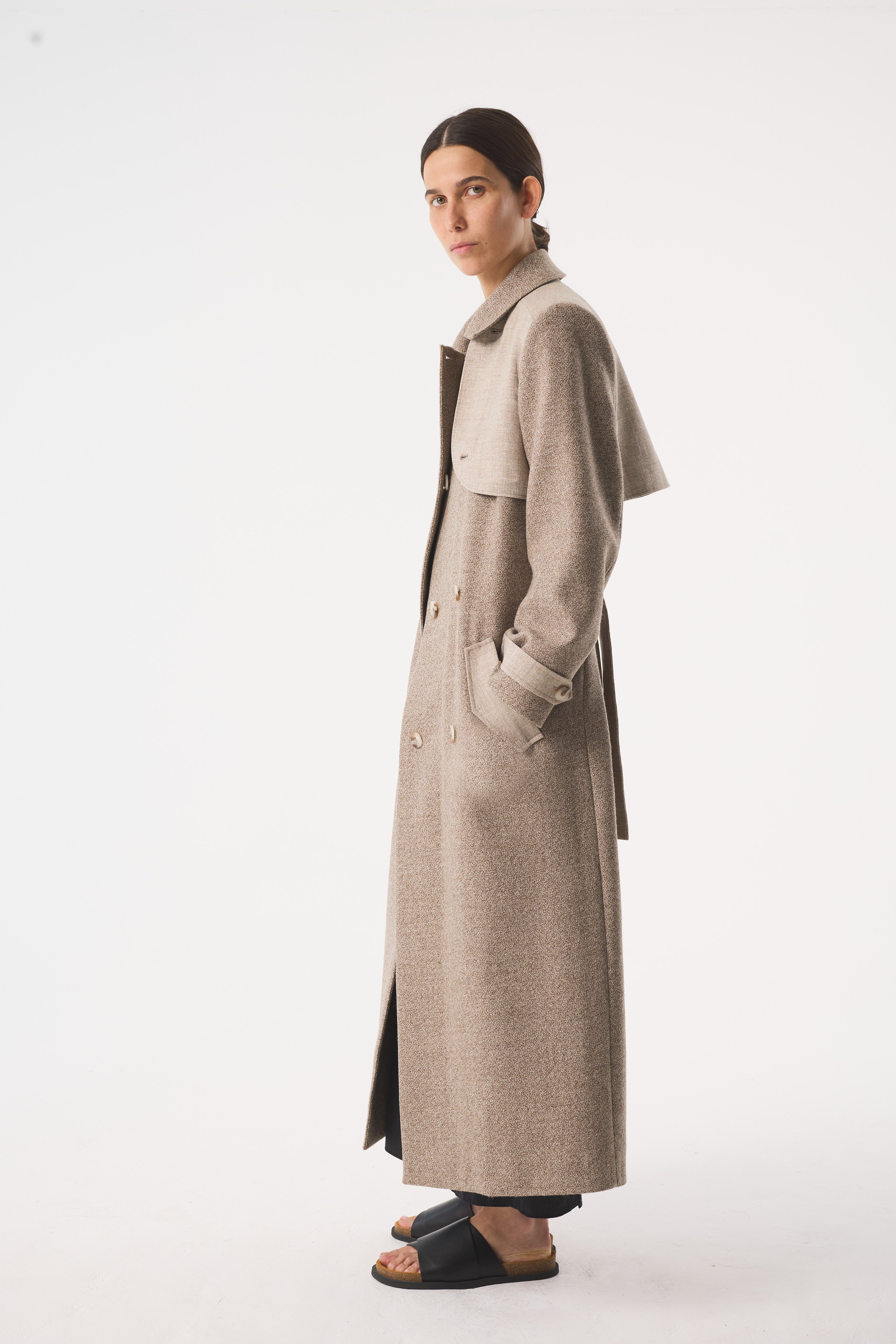 CHANAH BROWN UNDYED WOOL TRENCH