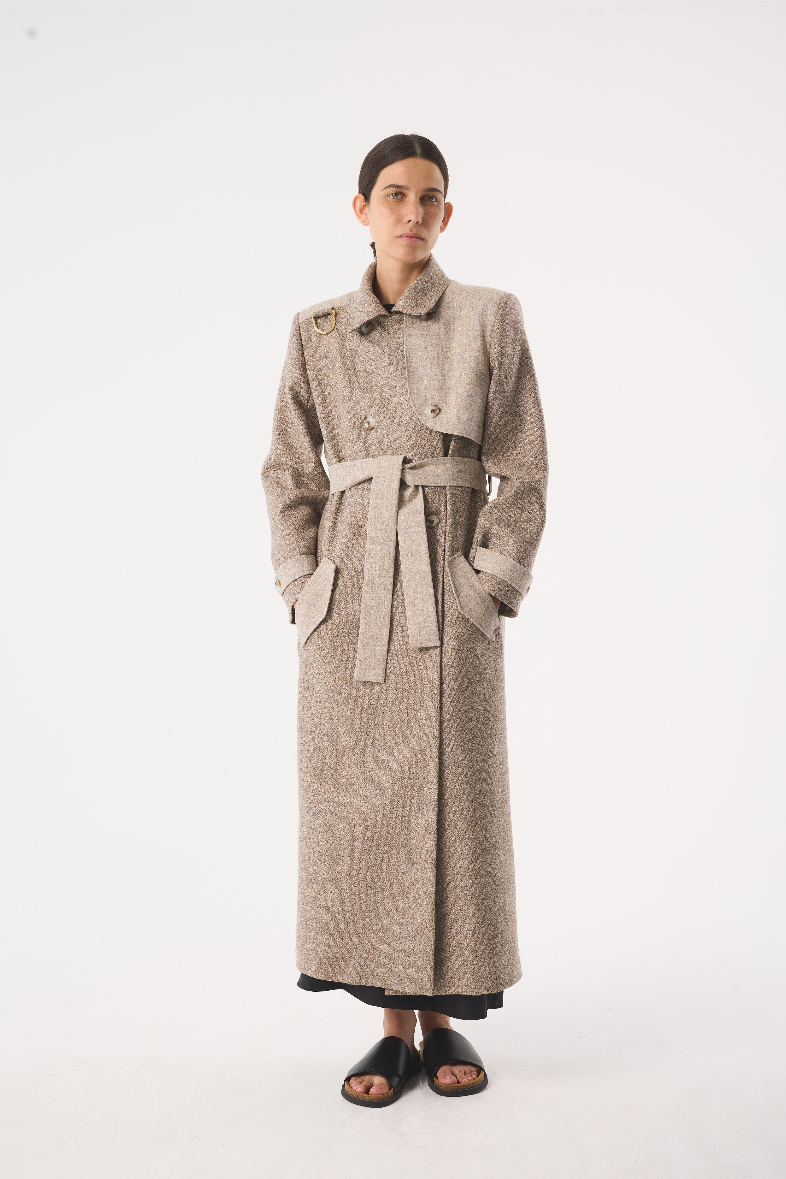 CHANAH BROWN UNDYED WOOL TRENCH