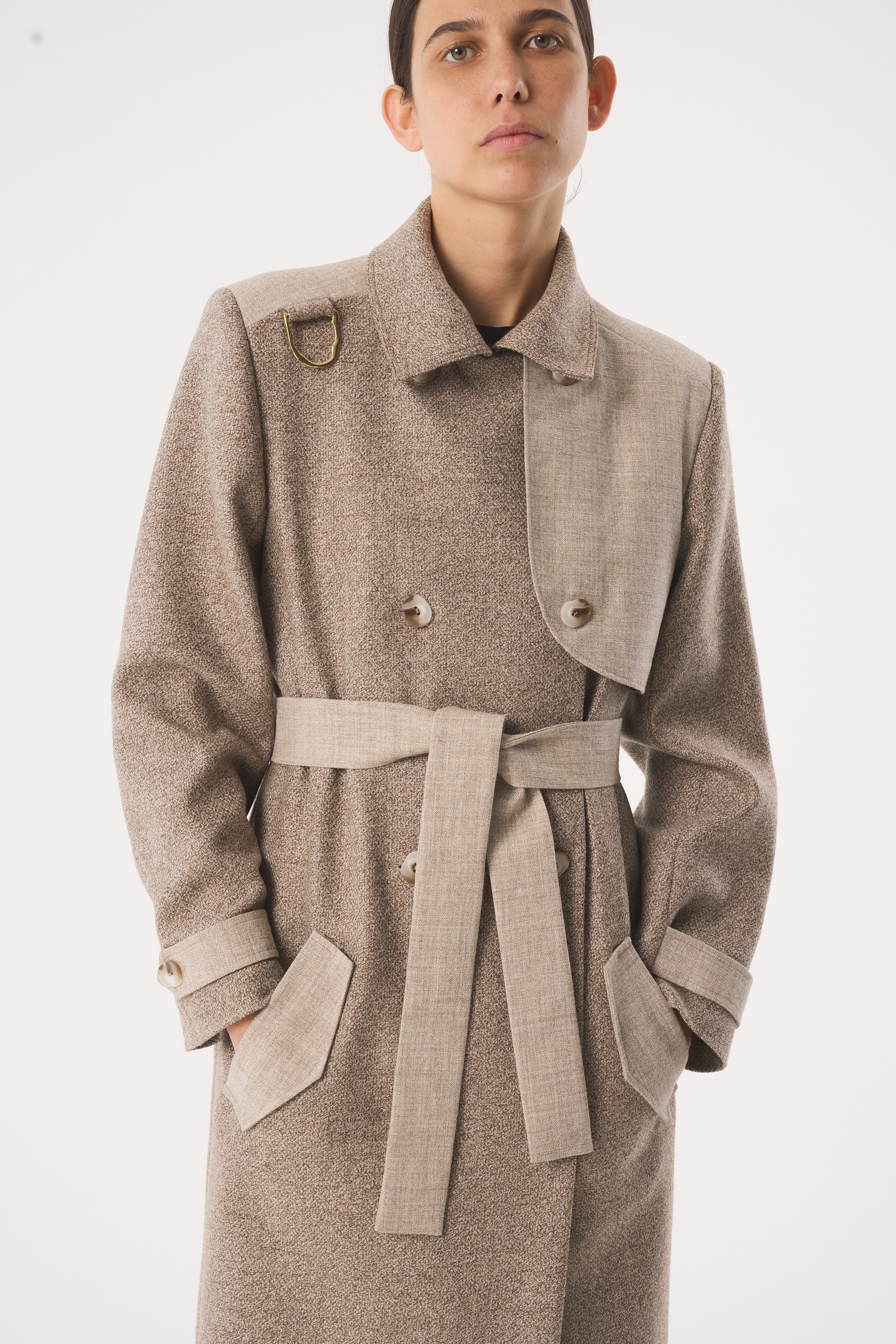 CHANAH BROWN UNDYED WOOL TRENCH