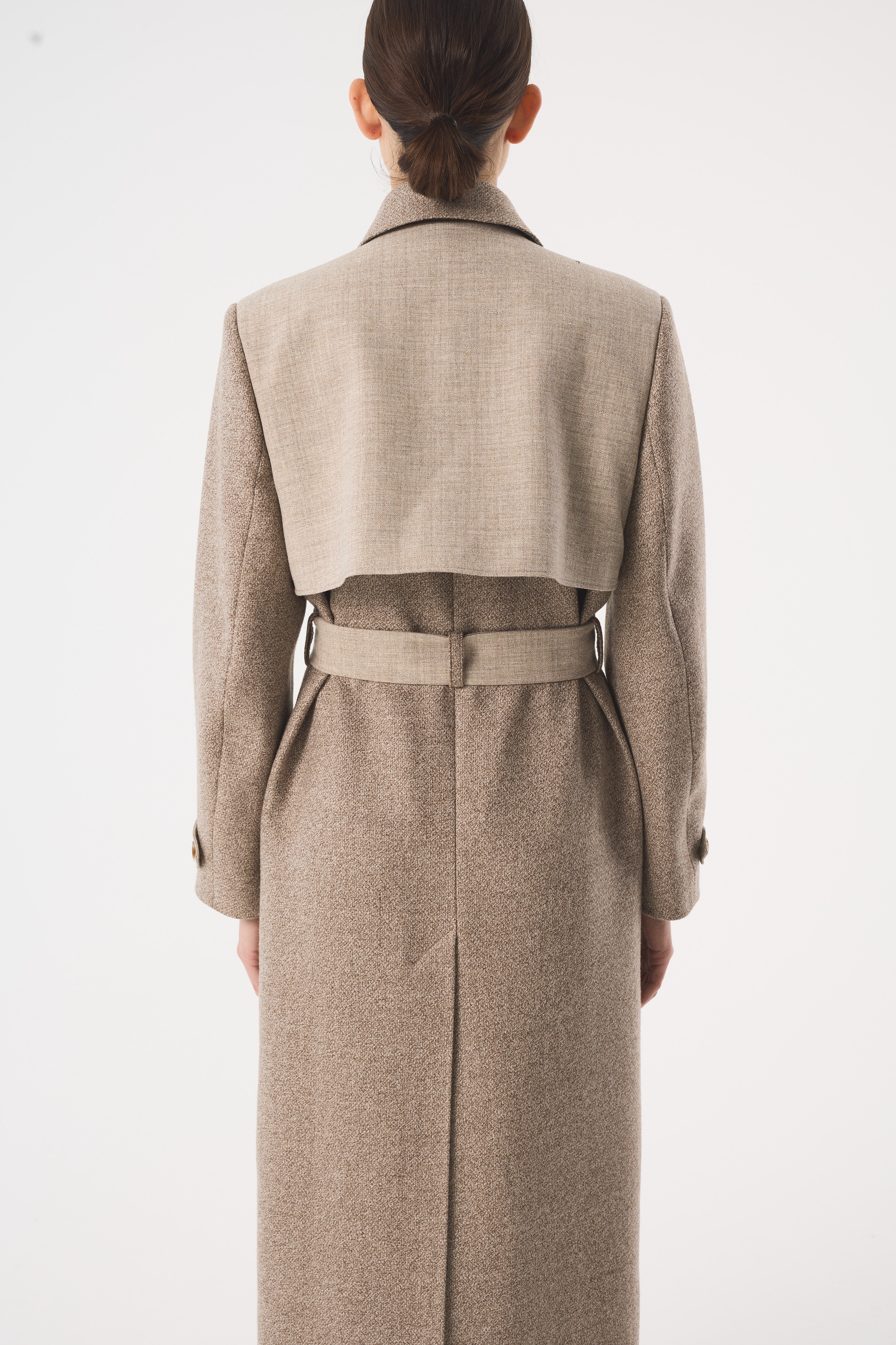 CHANAH BROWN UNDYED WOOL TRENCH