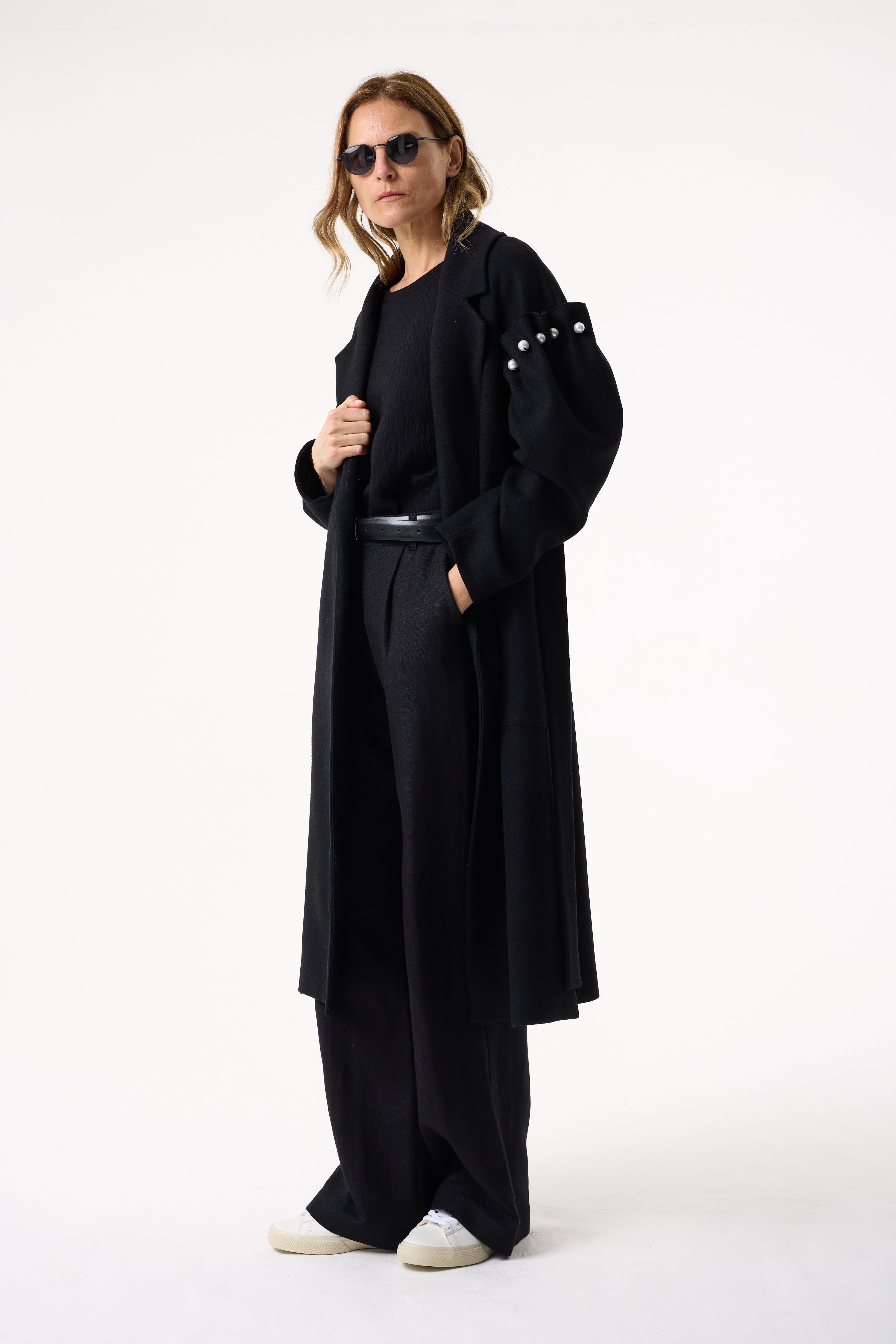 PERLA BLACK HERRINGBONE TROUSERS